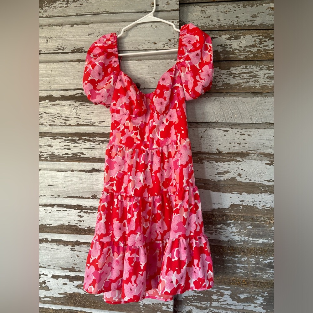 Floral Red and Pink Mini Dress